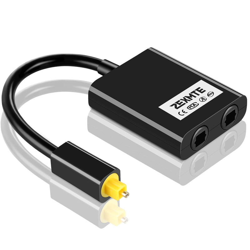 [Australia - AusPower] - ZEXMTE 【Upgraded】 Optical Fiber Splitter 1 in 2 Out Optical Audio Splitter, Fiber Optical Splitter with 24K Gold Plated Connectors for CD Player, DVD Player, Receiver-Black 