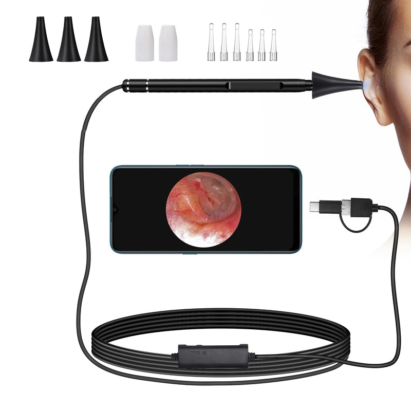 [Australia - AusPower] - Jiusion 3.9mm Ultra-Thin Portable USB Digital Otoscope Camera with Carrying Case, HD 720P 6 LED Visual Ear Scope with 3 Hats 2 Silicone Caps 8 Earwax Spoons for Android Windows Mac NOT for iPhone iPad 