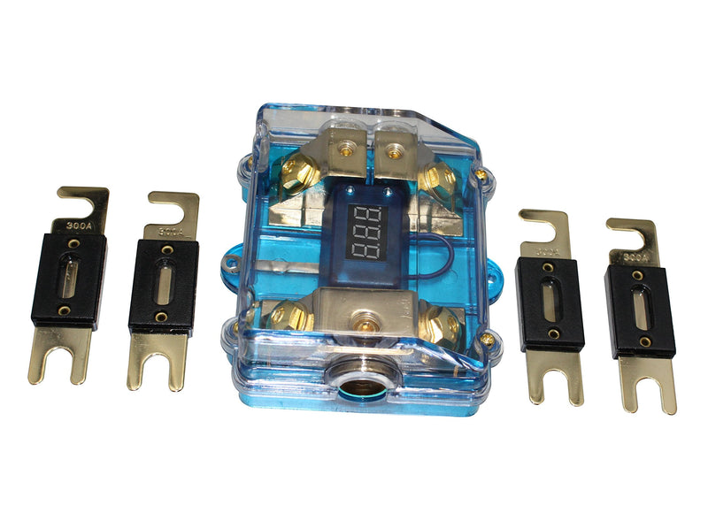 500A ANL Dual Digital Gold Plated ANL Distribution Block 0-4 Ga Fuse Holder 12-24V Input Voltage Display