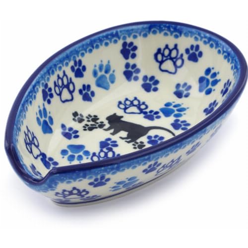 Authentic Polish Pottery Spoon Rest in Boo Boo Kitty Paws Design Handmade in Bolesławiec Poland by Ceramika Artystyczna + Certificate of Authenticity