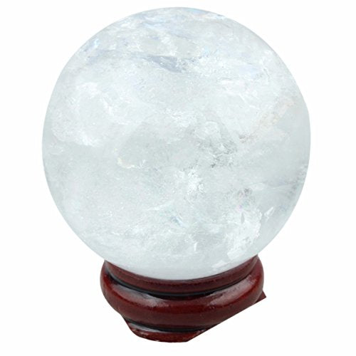 mookaitedecor 40-45mm Natural Rock Quartz Crystal Ball with Wood Stand White 1.55"-1.75"