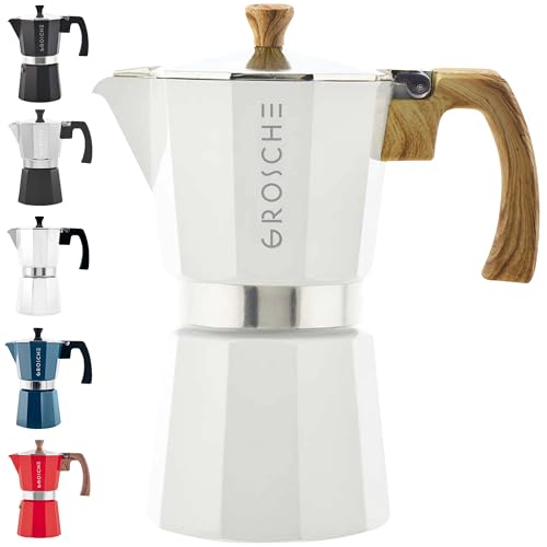 GROSCHE Milano Stovetop Espresso Maker Moka Pot 6 espresso Cup 9.3 oz White 6 espresso cups