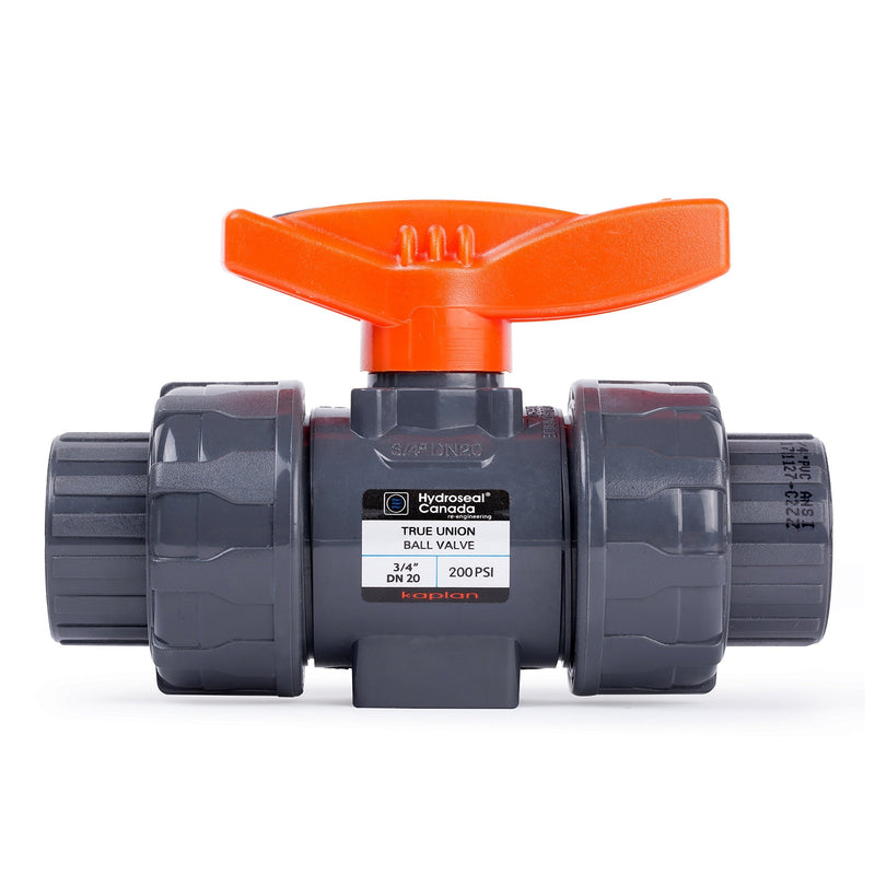 [Australia - AusPower] - Kaplan 3/4" PVC True Union Ball Valve with Full Port, ASTM F1970, EPDM O-Rings and reversible PTFE Seats, rated at 200 PSI @73F, gray, 3/4 inch Socket (3/4") 0.75 Inch 