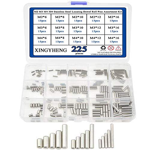 XINGYHENG 225-piece 304 stainless steel dowel pin assortment kit with M2, M3, M4 pins and storage box