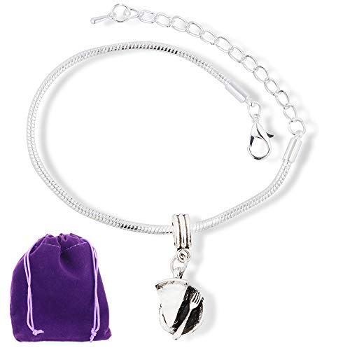 Dave The Bunny Pie Baking Slice 3D Fork Snake Chain Charm Bracelet
