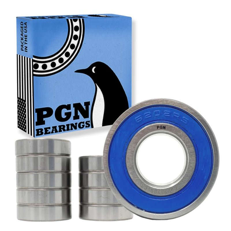 [Australia - AusPower] - PGN (10 Pack) 6202-2RS Bearing - Lubricated Chrome Steel Sealed Ball Bearing - 15x35x11mm Bearings with Rubber Seal & High RPM Support 10 