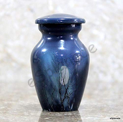 eSplanade Metal Mini Cremation Urn Keepsake Memorial Jar Pot Container | Small Urn for Funeral Ashes Burial | Moon with Trees Printed Keepsakes | Blue - 3" Inches