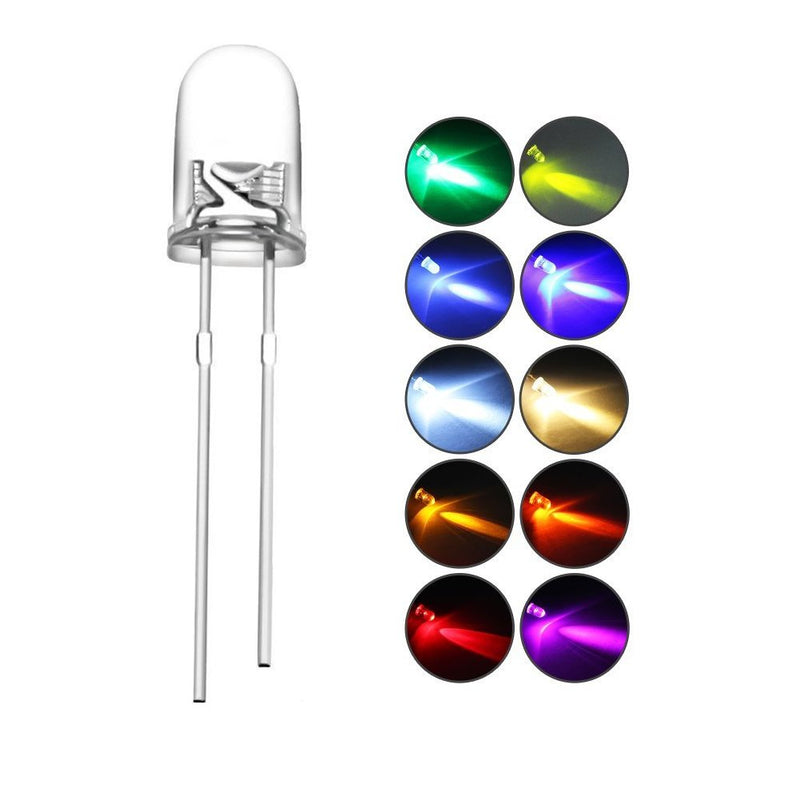 DiCUNO 200pcs 5mm LED Light Emitting Diodes 2pin Assorted Diffused Kit Box Color UV White Red Yellow Green Blue Warm White Pink Orange Chartreuse (10 Colors x 20pcs) B) 10 Colors, 200pcs