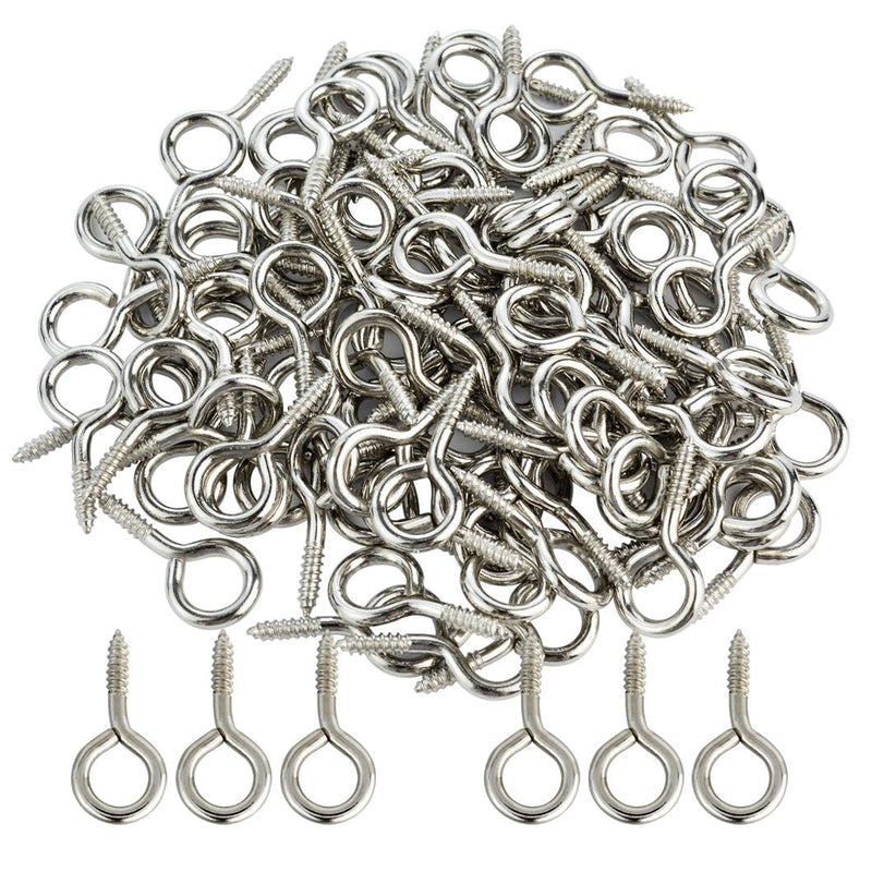 [Australia - AusPower] - 100pcs Small Screw Eye, Eye Shape Screw Hooks 1" Lag Thread Self-Tapping Hanging Hooks Eyebolt Ring Zinc Plated 