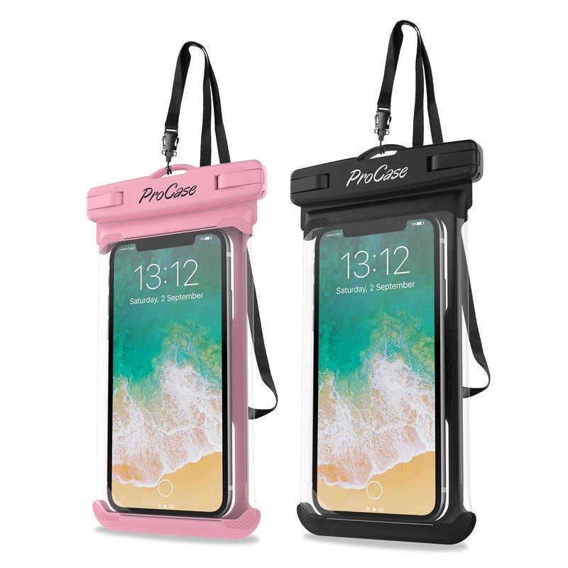 [Australia - AusPower] - Waterproof Phone Pouch Case for Snorkeling, Underwater Dry Bag for iPhone 15 14 13 Pro Max 12 11, Galaxy S24 S23 S2 Ultra Note Pixel Up to 7", Beach Essentials -2Pack, Pink/Black 