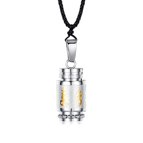 Men's Stainless Steel Open Lucky Buddha Mantra Pendant Necklace Bottle Container Memorial with Braided Rope Mantra - Silver (big)