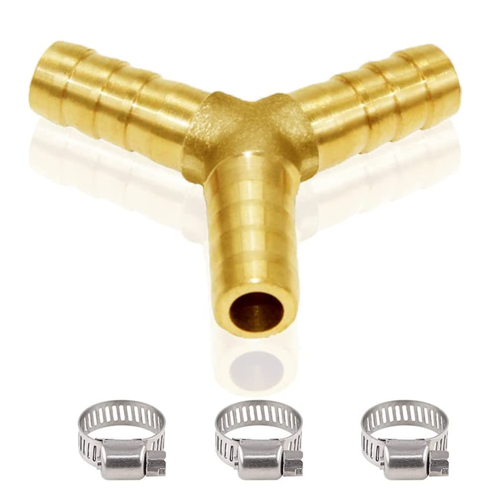 Joywayus 3/8" Hose Barb Y Shaped 3 Way Union Fitting Intersection/Split Brass Water/Fuel/Air