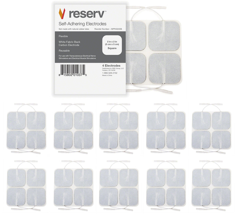 [Australia - AusPower] - reserv 2" x 2" Premium Re-Usable Self Adhesive Electrode Pads for TENS/EMS Unit, Fabric Backed Pads with Premium Gel (Latex Free) (1 Pack (40 electrodes) 40 Count (Pack of 1) 