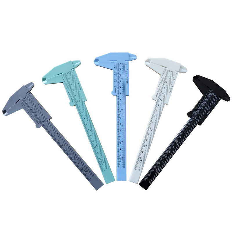 [Australia - AusPower] - Double Scale Plastic Vernier Caliper,5 Pcs 5 Colors,6Inchs 150mm,Length Measuring Tool for Carpentry,Office,Garage,Students Experiment 
