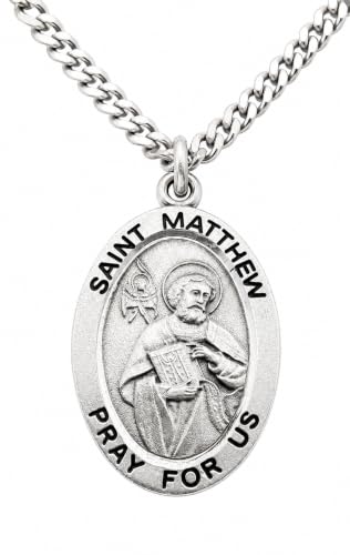 St Matthew Medal USA Made Solid Pewter One Inch Medal Steel Chain
