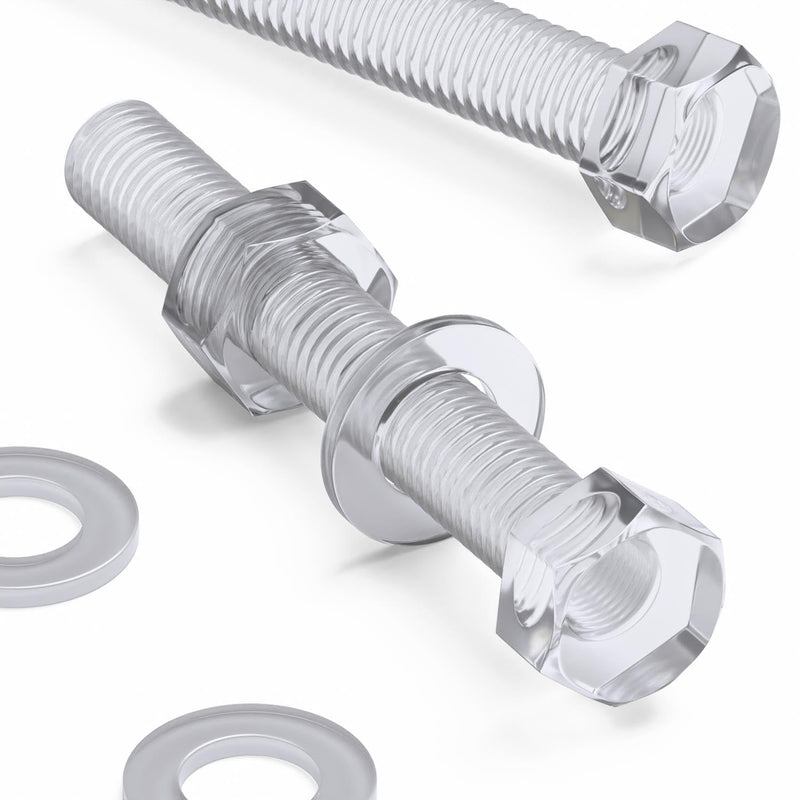 [Australia - AusPower] - Pack of 30 Transparent Clear Plastic Acrylic M8 x 60mm Nuts & Bolts - Acrylic Plastic Screws, Hexagon Head, (5/16 x 2 23/64 in) 
