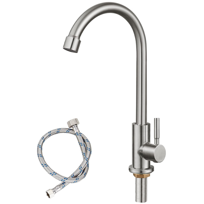 gotonovo Stainless Steel Cold Water Kitchen Sink Faucet Brushed Nickel Bathroom Single Handle Bar Faucet Faucet Single Temperature Water Only Silver Rotatable Elbow
