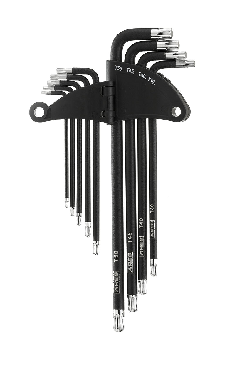 ARES 70257 - Extra Long Ball End Torx L-Key Set - 9-Piece Set Includes Sizes T10-T50 - Anti-Slip Textured Black Coating & Premium S2 Steel Construction - Storage Case Included 9pc Extra Long Ball End Torx L-Key