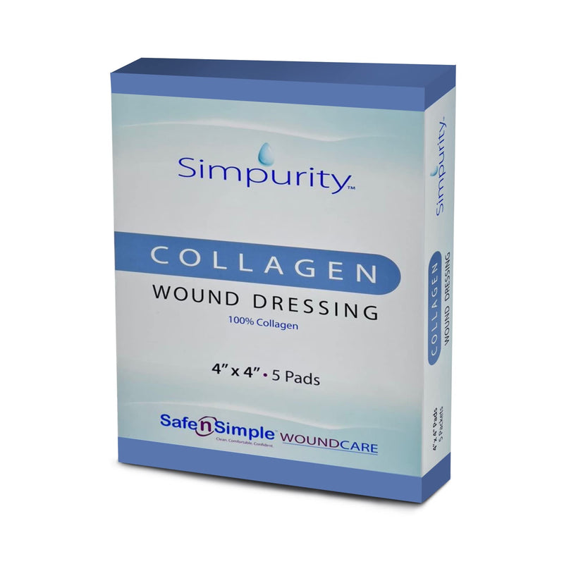 [Australia - AusPower] - Collagen Dressing Pads - 4 x 4 in 5-Pack Collagen Pads for Wounds - Non-Adherent Collagen Dressing for Wound Care - Safe n' Simple Wound Care Supplies 4" x 4" 
