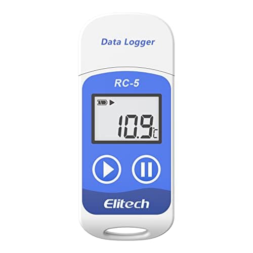 Elitech RC-5 Temperature Data Logger, IP65 Waterproof, 32000 Points Capacity - Mini USB Temperature Recorder with LCD Display, PDF/EXCEL/TXT Report for Cold Chain, Warehouse, Food, Laboratory 1 Items