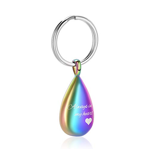 Yinplsmemory Cremation Keychain for Ashes Always In My Heart Urn Locket Cremation Jewelry Teardrop Memorial Keepsake Keychain Rainbow