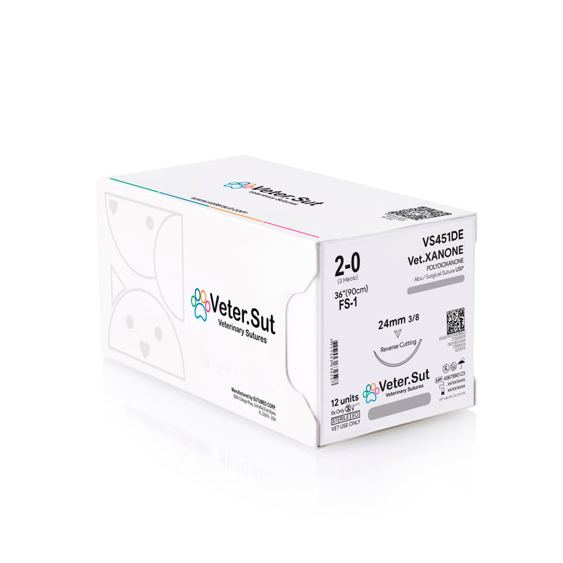 [Australia - AusPower] - VeterSut VetXANONE Absorbable Polydioxanone Surgical Suture USP Size 2-0, (FS-1) 3/8 24mm Reverse Cutting Needle, 36 Inches (90 cm), 12 Count, Veterinary Use 