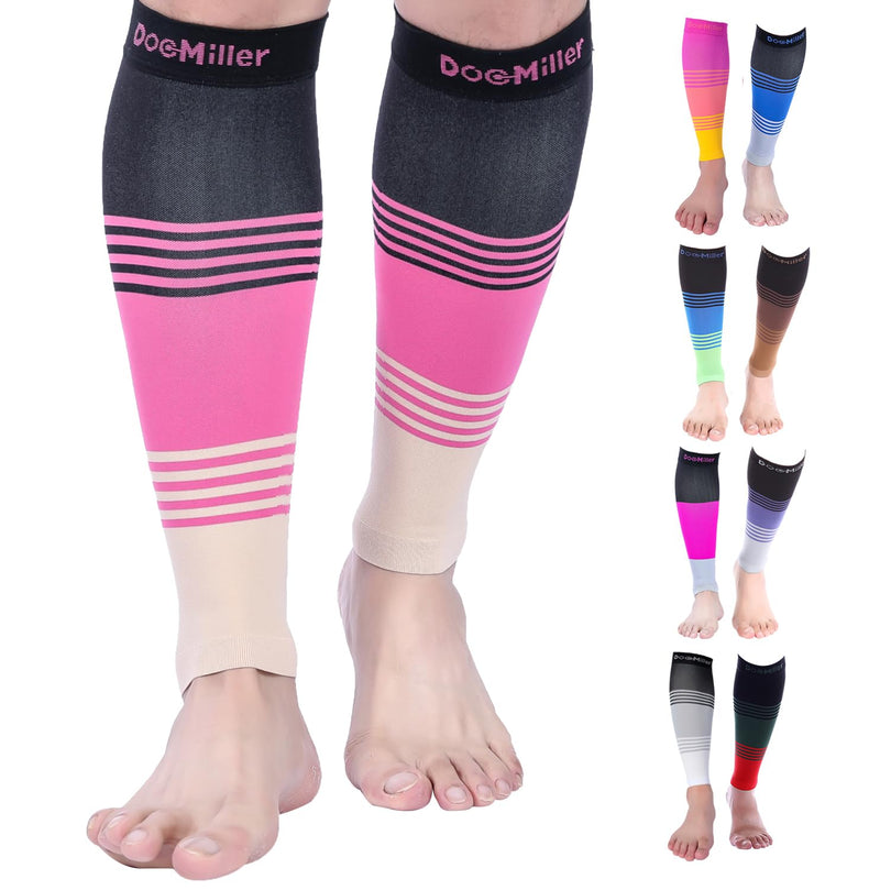 [Australia - AusPower] - Doc Miller Compression Calf Sleeve for Men & Women, Medical Grade, 20-30mmHg Graduated Support for Running, Calf Tear, Shin Splints, Knee High, Calf Sleeves, Stripes Design, Extra Large Size,1 Pair X-Large Black.pink.tan 