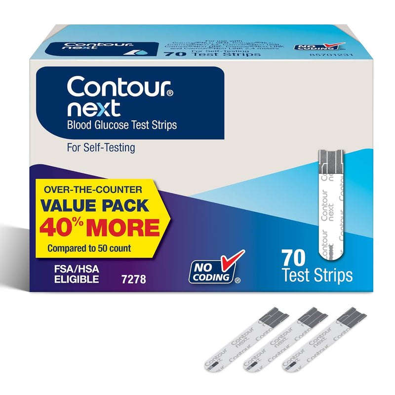 Ascensia Contour Next Blood Glucose Test Strips for Diabetes – 70 Count (1 Pack) - Accurate, No Coding, Second-Chance Sampling, Compatible with All Contour Next Meters for Easy Blood Sugar Testing 70 Count (Pack of 1)