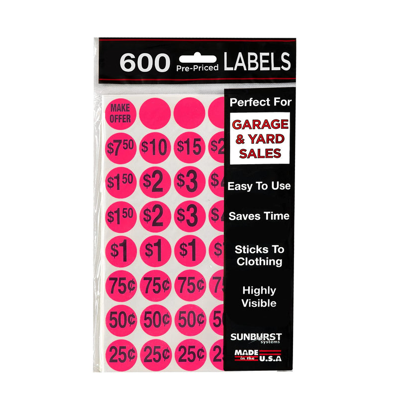 Sunburst Systems 7030 Pre-Priced Garage Sale Stickers (Labels),600 Count, Pink 600 Ct. - NewNest Australia