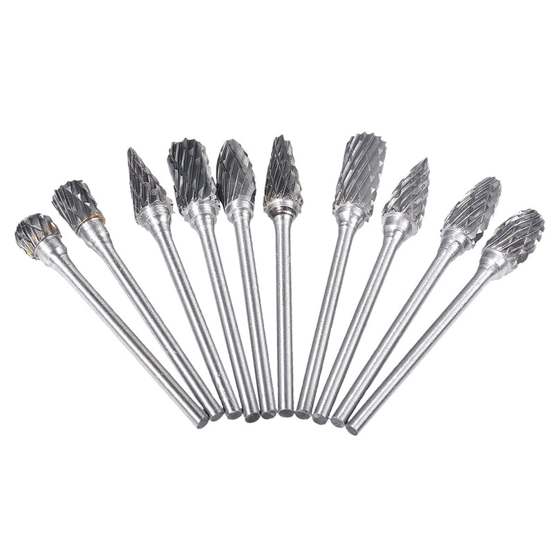 [Australia - AusPower] - 10 Pieces Double Cut Tungsten Steel Solid Carbide Rotary Burrs Set with 1/10"(2.35mm) Shank Twist Drill Bits For Dremel Rotary Tools By HOHXEN 