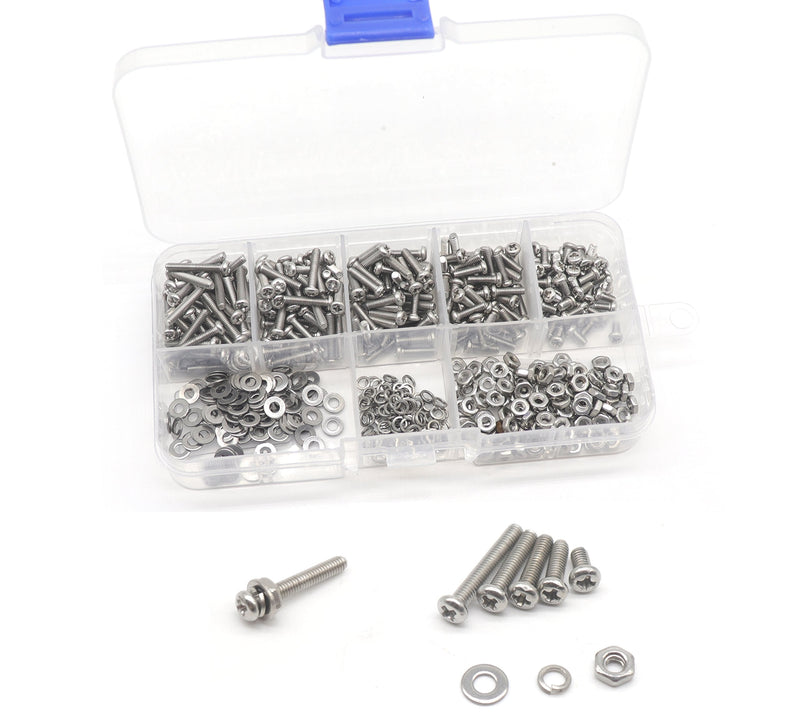 [Australia - AusPower] - 550pcs M2.5 Pan Phillips Head Machine Screws Nuts Washers Assortment Kit, 304 Stainless Steel, M2.5 x 5mm/ 8mm / 10mm / 12mm / 16mm 