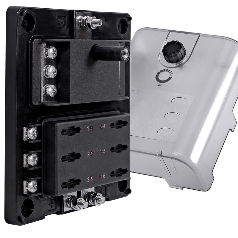 True Mods 6 Way Fuse Box with Ground Negative Bus for Automotive [Dual Positive Inputs] [12V - 32V DC] [180 Amp] [ATC/ATO Fuses] [LED Indicator] [Corrosion Resistant] Auto Marine Fuse Block 6-Way w/Ground