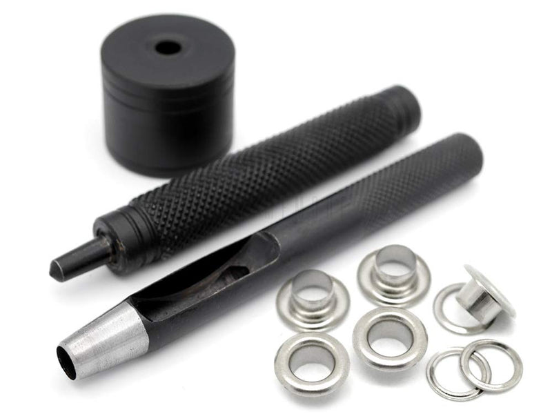 CRAFTMEMORE 1/4" Grommet Tool Kit Eyelet Setting Tool Grommet Setter Hole Punch Cutter & Pack of 100 Grommets 1/4 Inch