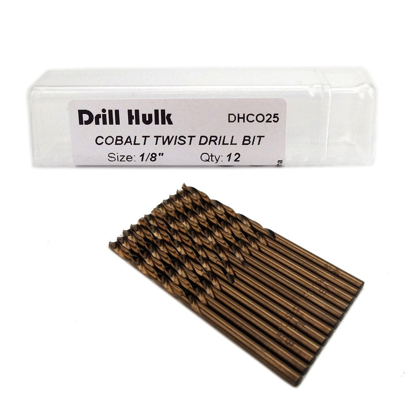 [Australia - AusPower] - 1/8-Inch Cobalt Steel M35 Jobber Length Twist Drill Bits for Hard Metal, Stainless Steel, Pack of 12 1/8 in 