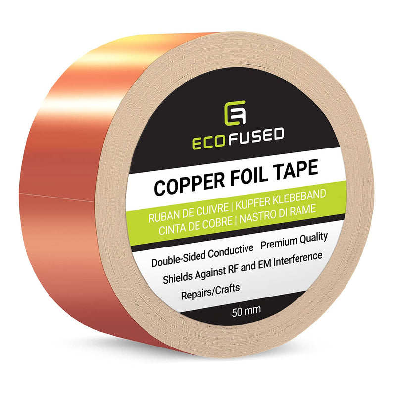 Eco-Fused Adhesive Copper Foil Tape - Double-Sided Conductive -2 inch (50 mm) - EMI and RF Shielding, Paper Circuits, Electrical Repairs, Grounding, Arts and Crafts, Home Interior (2 inch (50 mm)) 1 Roll: 2" X 21.8 Yards