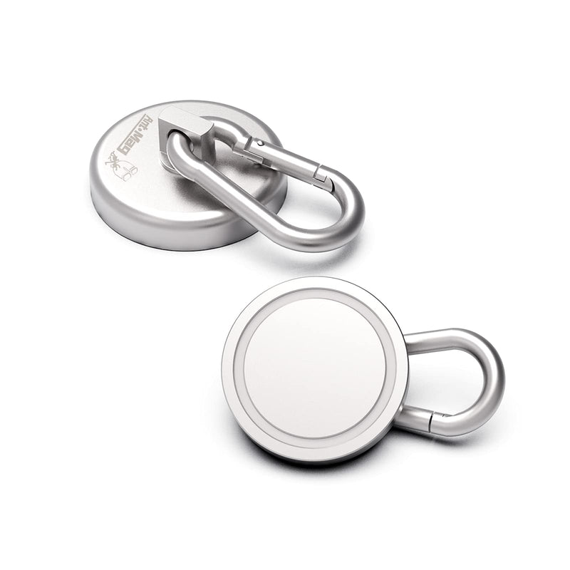 [Australia - AusPower] - Ant Mag Heavy Duty Neodymium Magnet Hooks with Swiveling Carabiner - 140LBS Pull Force, Indoor/Outdoor Hanging, Kitchen, Garage, Cruise Ship (2 Pack) Small Package 2PCS Silver 