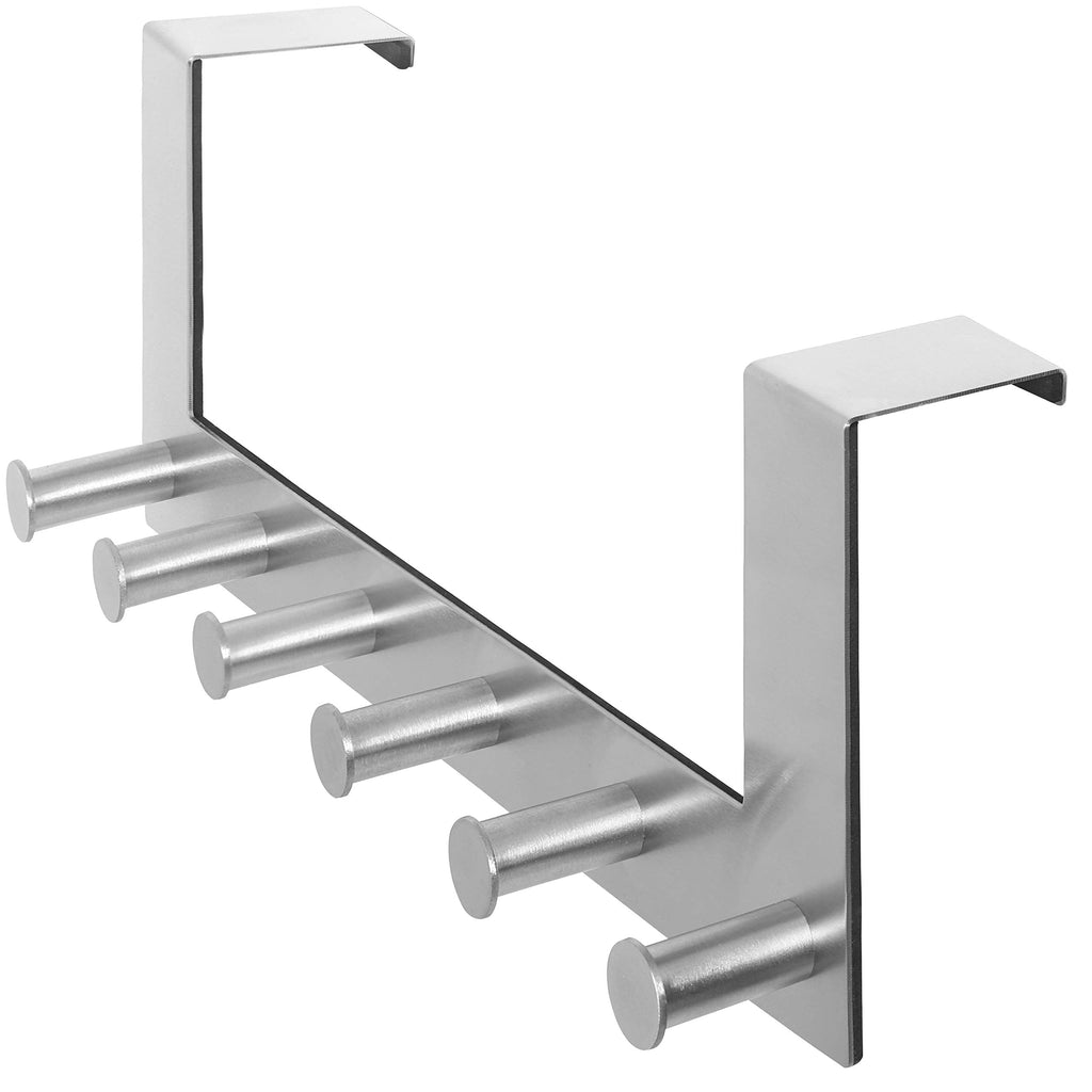 WEBI Over The Door Hook Door Hanger:Over The Door Towel Rack with 6 Peg Hooks for Hanging,Door Coat Hanger Towel Hanger Over Door Coat Rack for Clothes,Back of Bathroom,Silver 1 Pack Silver