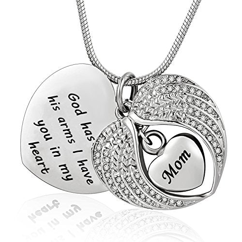Norya God has You in his arms with Angel Wing Diamond Cremation Jewelry Keepsake Memorial Urn Necklace Mom