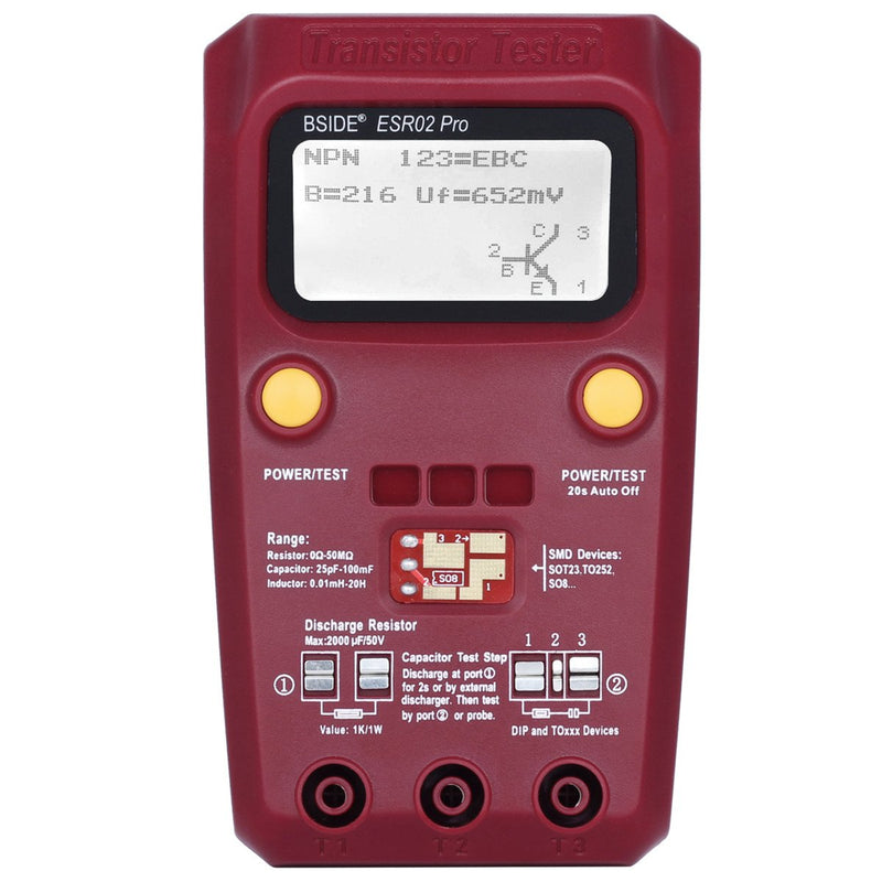 [Australia - AusPower] - BSIDE ESR02 PRO Digital Transistor SMD Components Tester Diode Triode Capacitance Inductance Multimeter ESR Meter Transistor Tester Red 