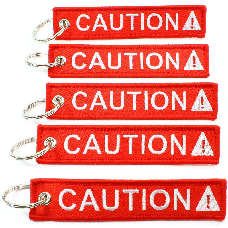 [Australia - AusPower] - CAUTION Key Chain SAFETY Tag Red White SIZE: 1in by 5in QTY: 5 pack - by Rotary13B1 