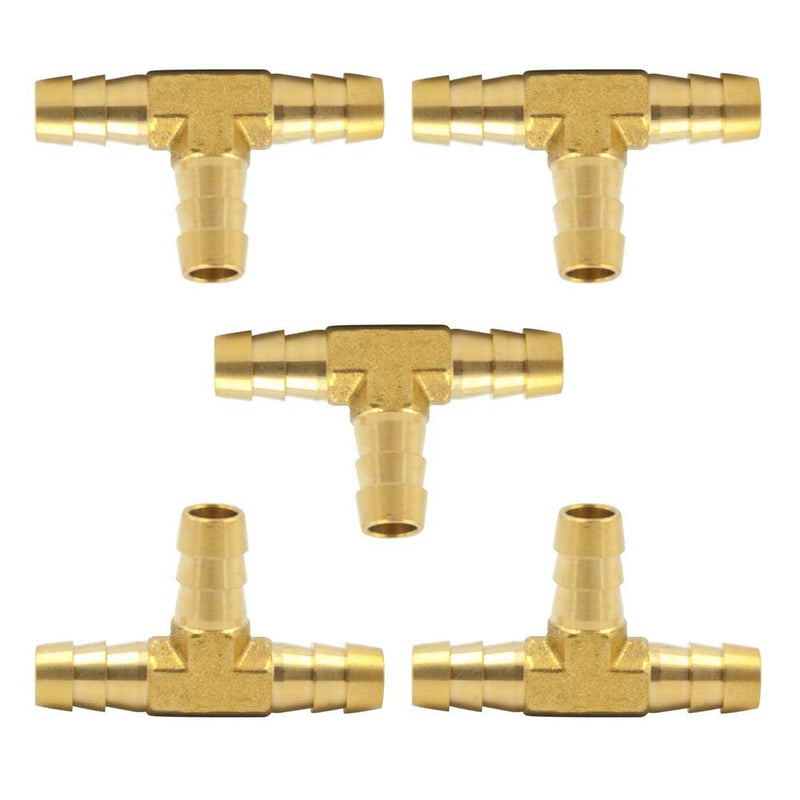 [Australia - AusPower] - Brass Hose Barb Tee 1/4" x 1/4"x 1/4" Barbed T -Fitting 3 Ways Air Hose Fittings Pack of 5 123-4 