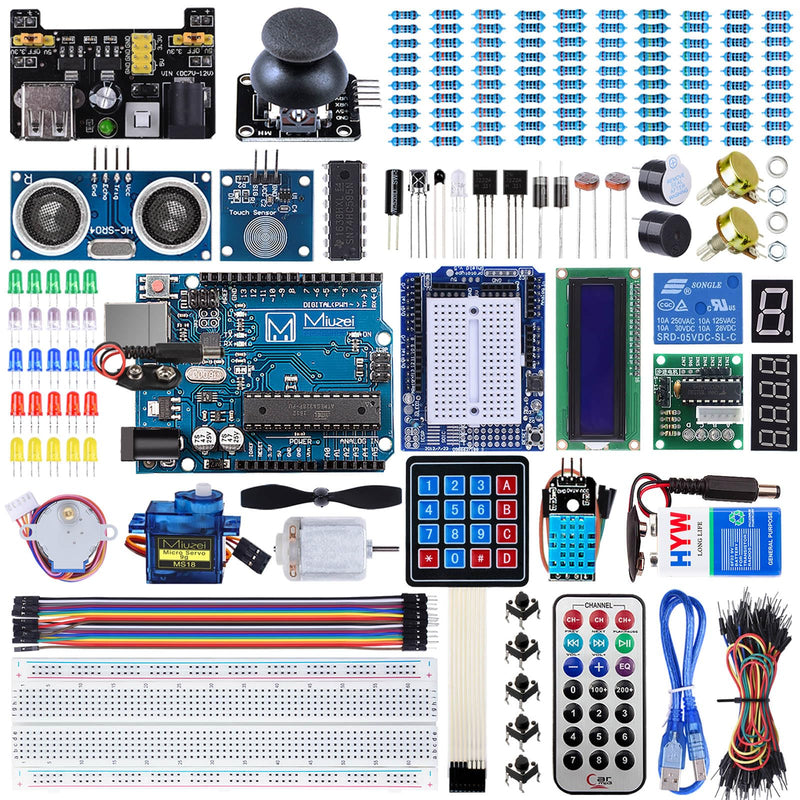 Miuzei Starter Kit for Arduino R3 Microcontroller 169 Pieces Tutorial | Servo Motor, Breadboard & Sensors, 30 German Lessons, Compatible with Arduino IDE, No Soldering Needed, Ideal for Beginners Professional Starter Kit