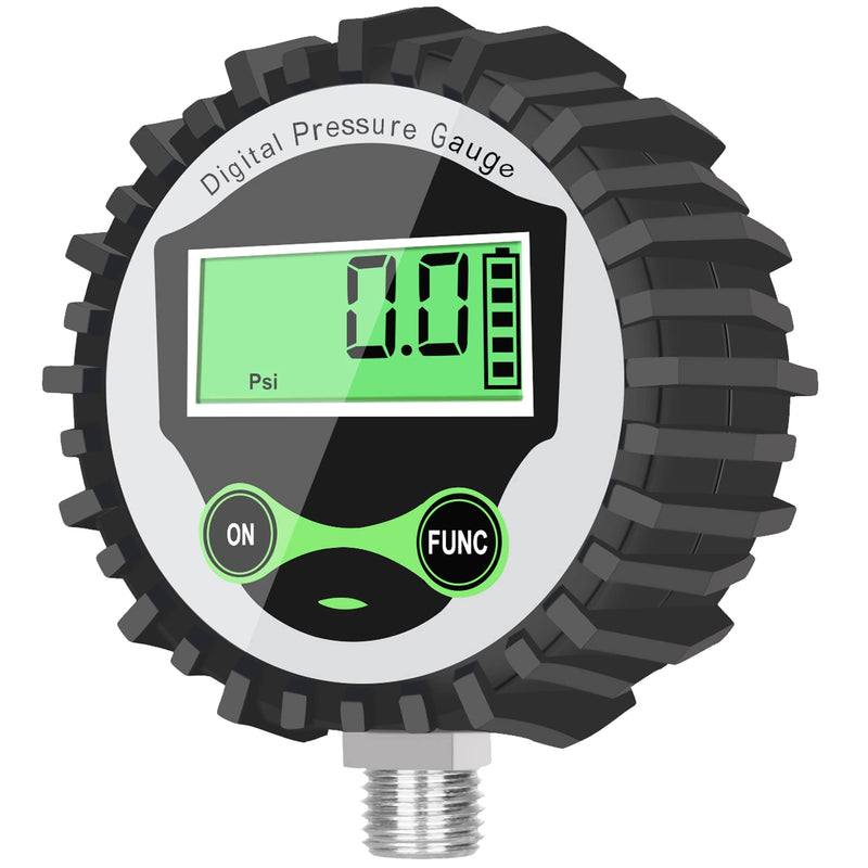 [Australia - AusPower] - Digital Low Pressure Gauge with 1/4'' NPT Bottom Connector and Rubber Protector by Uharbour, 0.35-15 psi, Accuracy 1% .F.S. 0.35-15PSI Bottom Mount 