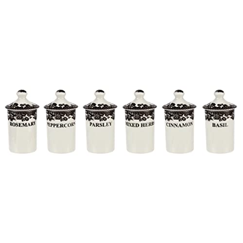 Spode Delamere Spice Jars, set of 6 | Beautiful and Functional Kitchen Décor | Made from Fine Porcelain | Spice Jars | 4.5 Inch Seasoning Storage Jars | Dishwasher Safe
