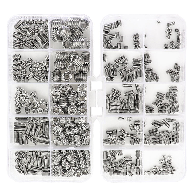 [Australia - AusPower] - 380Pcs 20 Sizes, 4#-40 to 3/8"-16 Stainless Steel Internal Hex Drive Cup-Point Set Screws Assortment Kit 