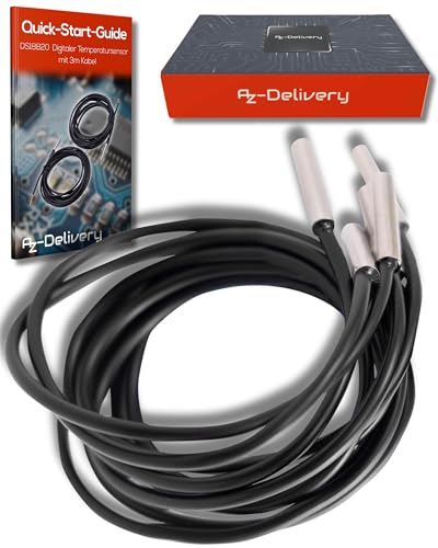 AZDelivery 2 x DS18B20 3M Cable Digital Stainless Steel Temperature Sensor Temperature Sensor Waterproof Compatible with Arduino and Raspberry Pi Includes E-Book | Compatible with Shelly Temperature Sensor