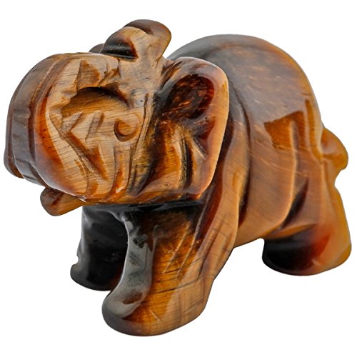 mookaitedecor Hand Carved Yellow Tiger's Eye Elephant Crystal Statue Brown