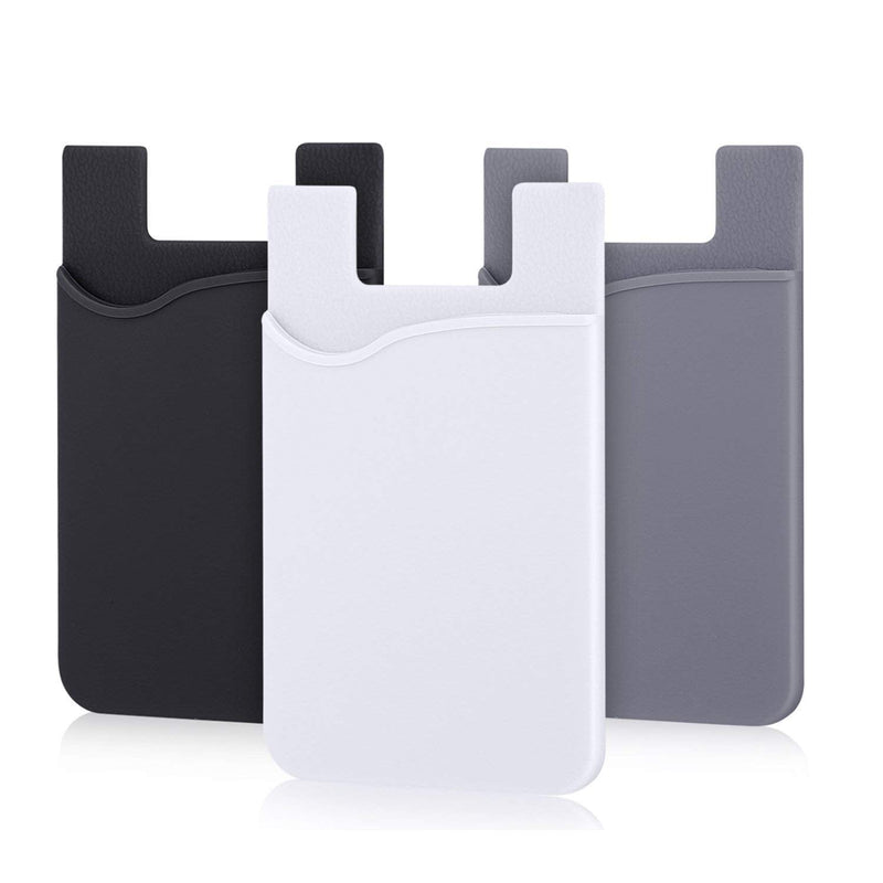 [Australia - AusPower] - Cell Phone Card Holder for Back of Phone Case. Silicone Stick On Pocket Wallet for iPhone, Android & Other Flat Surfaces, Great for Credit Cards, Business Card, Cash & ID Cards (Grey White Black) Grey, White, Black 