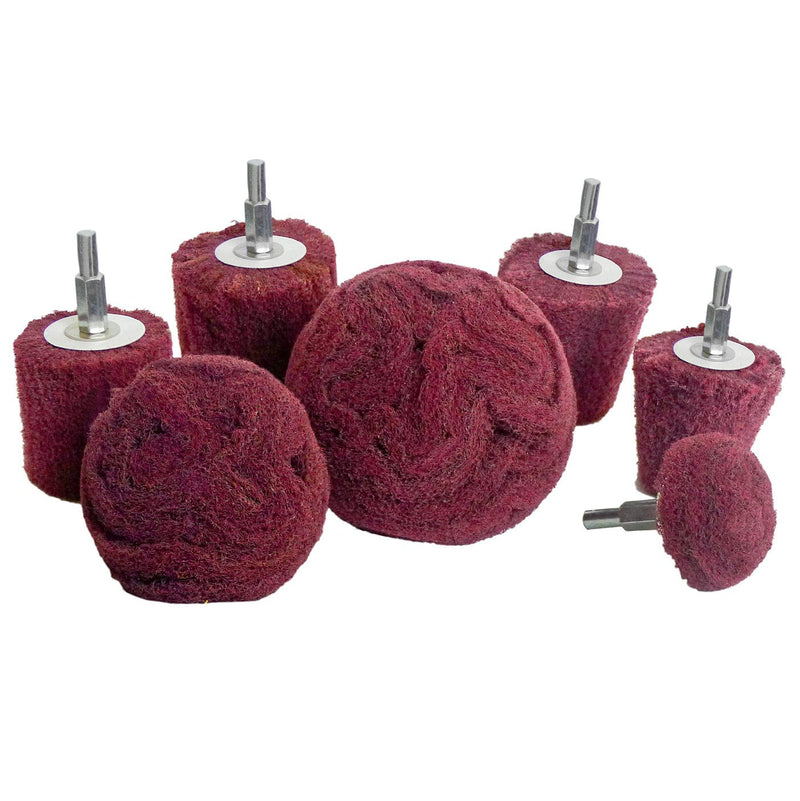 [Australia - AusPower] - LINE10 Tools 7pk Non Woven Abrasive Drill Buffing Attachment Set, Red, Medium 