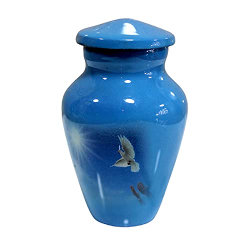 Esplanade Metal Mini Cremation Urn Keepsake Memorial Jar Pot Container |Small Urn for Funeral Ashes Burial | White Pigeon Printed Keepsake | Blue - 3" Inches